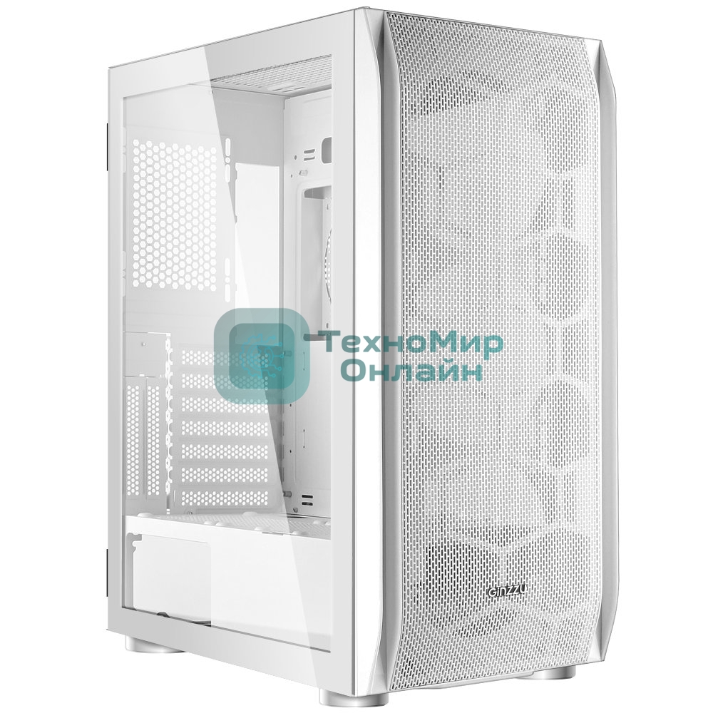 Компьютерный корпус Ginzzu GL 185 белый боковая дверца закаленное стекло на петлях на магнитах