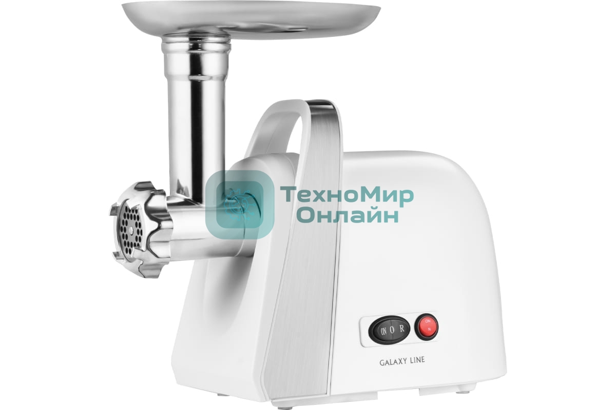 Мясорубка электрическая Galaxy Line GL 2421 белый, 1600 Вт, 1.5 кг/мин, реверс, защита от перегрузки, металлический лоток, насадки - 5