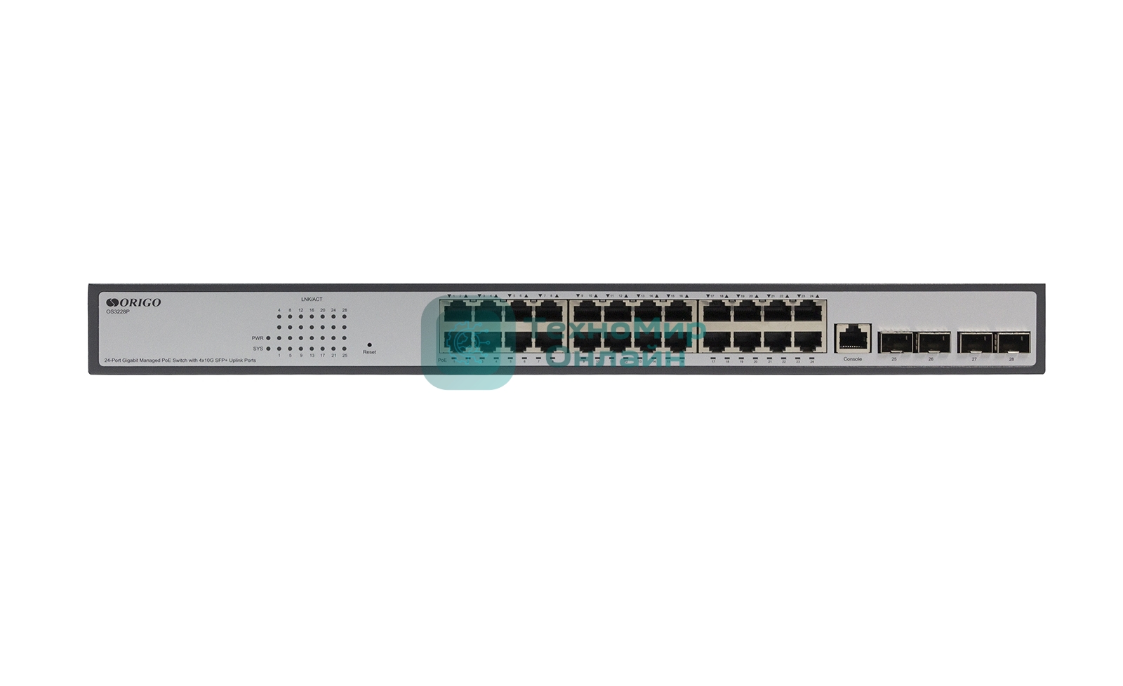 Коммутатор ORIGO Managed L3 Switch 24x1000Base-T PoE, 4x10Gbase-X SFP+, PoE Budget 370W, RJ45 Console, 19