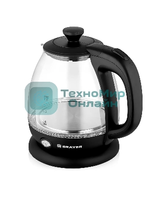 Чайник электрический BRAYER BR6106, 1100 Вт, 1 л, стеклянный, автоотключение, подсветка, черный