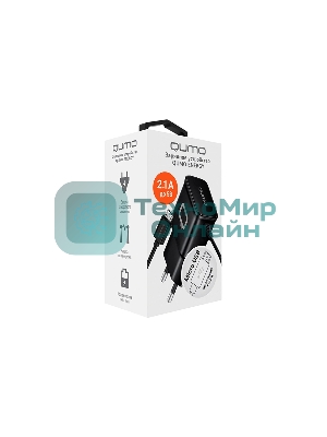 Сетевое зарядное устройство Qumo Energy (Charger 0024) 2.1A, встроенный кабель MicroUSB, черный