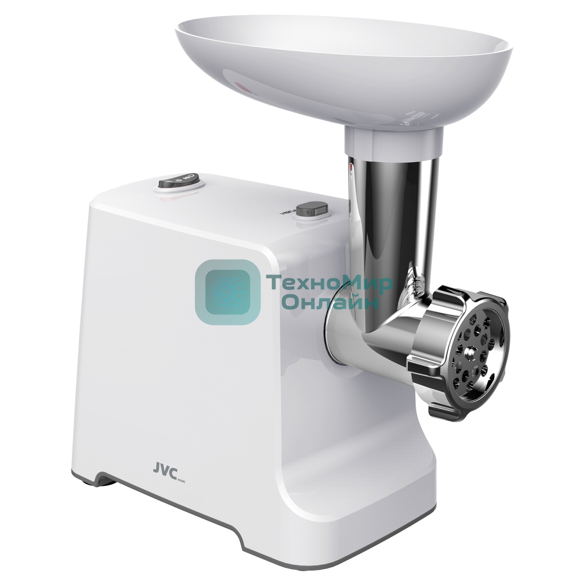 Мясорубка электрическая JVC JK-MG055 белый, 2000 Вт, 2.0 кг/мин, реверс, защита от перегрузки, насадки - 4