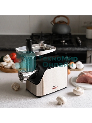 Мясорубка электрическая ARESA AR-2107 серебристый, 2500 Вт, 2.8 кг/мин, реверс, защита от перегрузки, насадки - 5