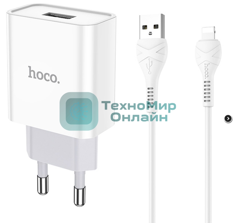 Блок питания (сетевой адаптер) HOCO C81A Asombroso single 1xUSB с кабелем USB-Lightning, 2.1A, 10W