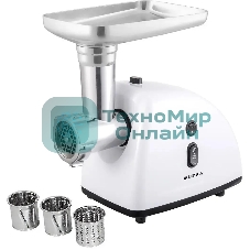 Мясорубка электрическая SUPRA MGS-1805T белый, 1800 Вт, 1.5 кг/мин, реверс, защита от перегрузки, металлический лоток, насадки - 5