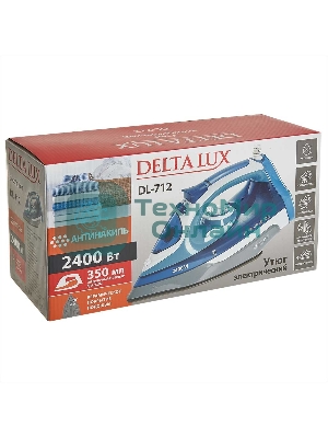 Утюг Delta LUX DL-712 белый с серо-голубым, 2400 Вт, 30 г/мин, 150 г/мин, 350 мл