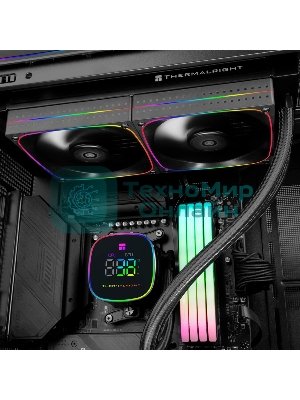 Система жидкостного охлаждения Thermalright Frozen Horizon 240 Digital (240мм, LED temp., Black, ARGB/Fans: 2x120мм, 68.9CFM, 28.2dBA, 2000RPM/Pump height 53.2мм, Rad thickness 27мм/S: 1700, 1200, 1851, 115X, AM5, AM4)