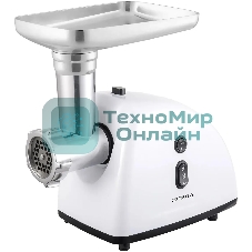 Мясорубка электрическая SUPRA MGS-1805T белый, 1800 Вт, 1.5 кг/мин, реверс, защита от перегрузки, металлический лоток, насадки - 5