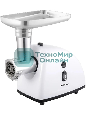 Мясорубка электрическая SUPRA MGS-1805T белый, 1800 Вт, 1.5 кг/мин, реверс, защита от перегрузки, металлический лоток, насадки - 5