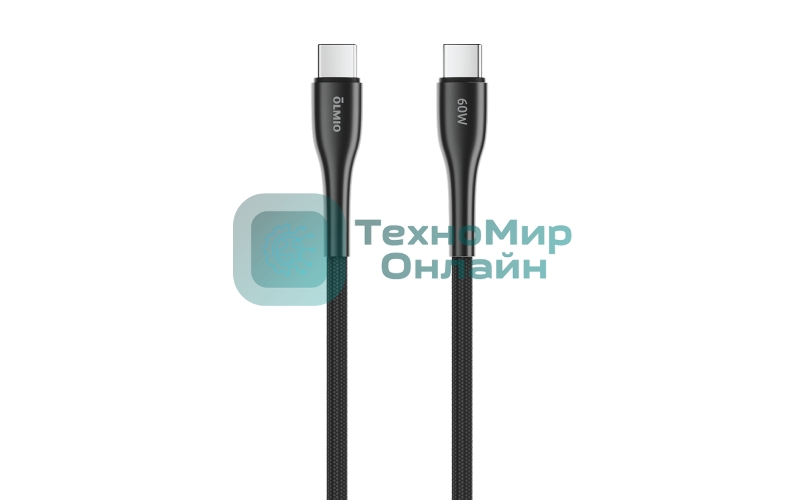 Кабель OLMIO STYLE, Type-C - Type-C, 60W, 1.2м, тканевая оплетка, черный