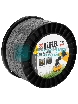Леска для триммера Denzel двухкомпонентная звезда, 2,4 мм х 260 м, на DIN катушке EXTRA CORD