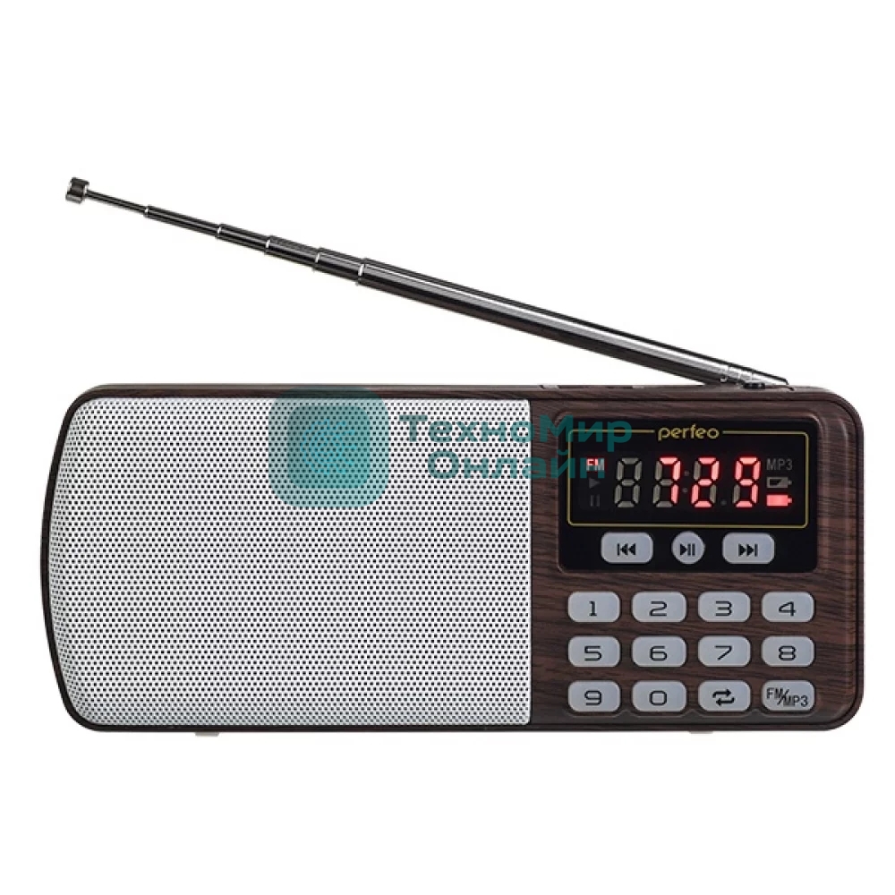 Радиоприемник цифровой PERFEO ЕГЕРЬ FM+ 70-108МГц/ MP3/ питание USB или BL5C/ коричневый (i120-BK)