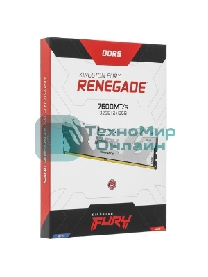 Оперативная память Kingston Fury Renegade, DDR5, 32Gb (2x16GB), 7600MHz, CL38, DIMM, с радиаторами, белый/серебристый