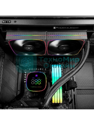 Система жидкостного охлаждения Thermalright Frozen Horizon 240 Digital (240мм, LED temp., Black, ARGB/Fans: 2x120мм, 68.9CFM, 28.2dBA, 2000RPM/Pump height 53.2мм, Rad thickness 27мм/S: 1700, 1200, 1851, 115X, AM5, AM4)