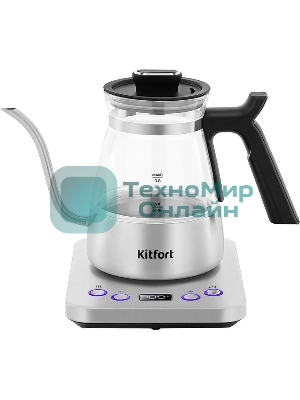 Чайник электрический Kitfort КТ-8707 0.8л. 1300Вт нержавеющая сталь/черный корпус: Металл/стекло/пластик