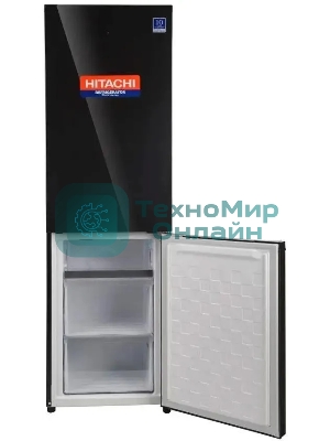 Холодильник Hitachi R-B410PUC6 BBK черный двухкамерный 215/105л морозилка снизу, No Frost