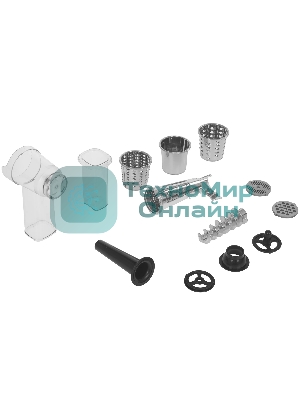 Мясорубка электрическая Renova MG260-R1BP черный, 2600 Вт, 2.5 кг/мин, реверс, защита от перегрузки, металлический лоток, насадки - 7