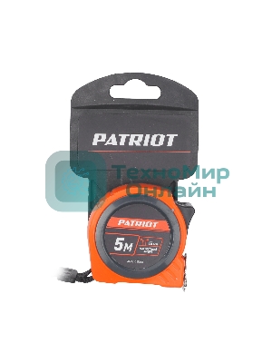 Рулетка PATRIOT MTP-5-19, магнит, 2сторон.зацеп, антиблик.нейлон.покрытие, крупн.шрифт, двусторон.белая лента, 5м*19 мм
