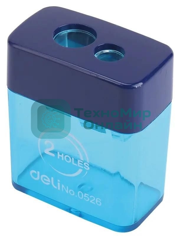 Точилка для карандашей ручная Deli E0526, 2 отверстия, пластик, ассорти блистер
