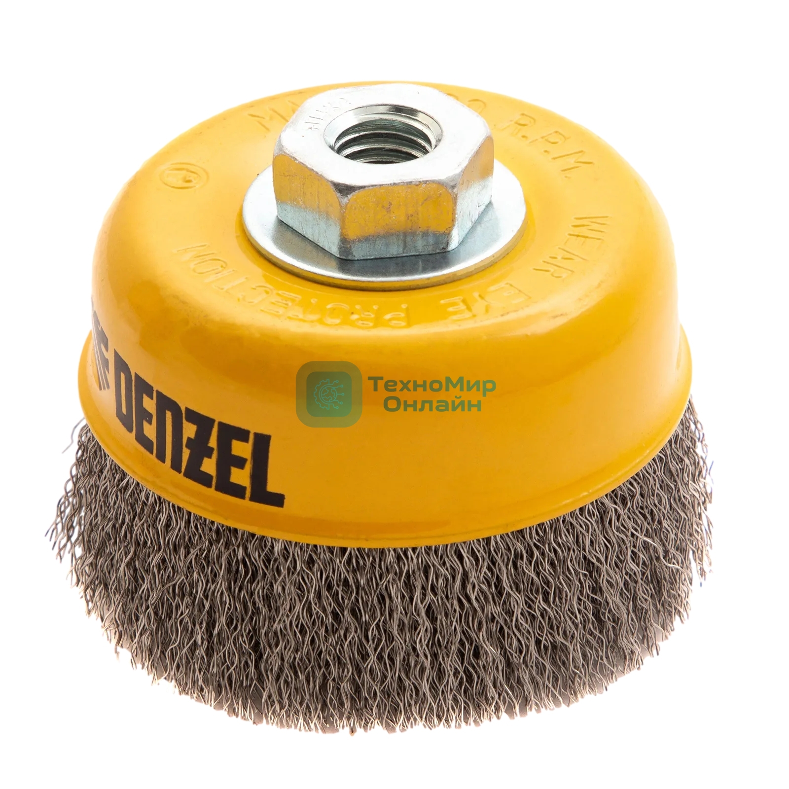 Щетка для УШМ Denzel 100 мм, М14, чашка, витая нержавеющая проволока 0,3 мм