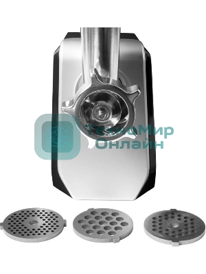 Мясорубка электрическая Hyundai HY-MG4422 черный/серебристый, 1200 Вт, 2.4 кг/мин, реверс, защита от перегрузки, металлический лоток, насадки - 9