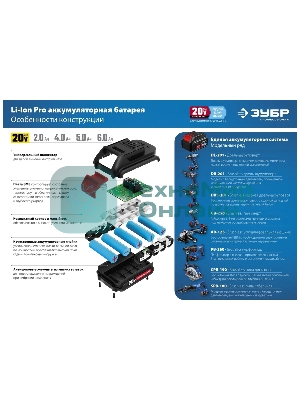 Аккумуляторная батарея Зубр Профессионал ST7-20-4, 20В, Li-Ion, 4А·ч, тип T7