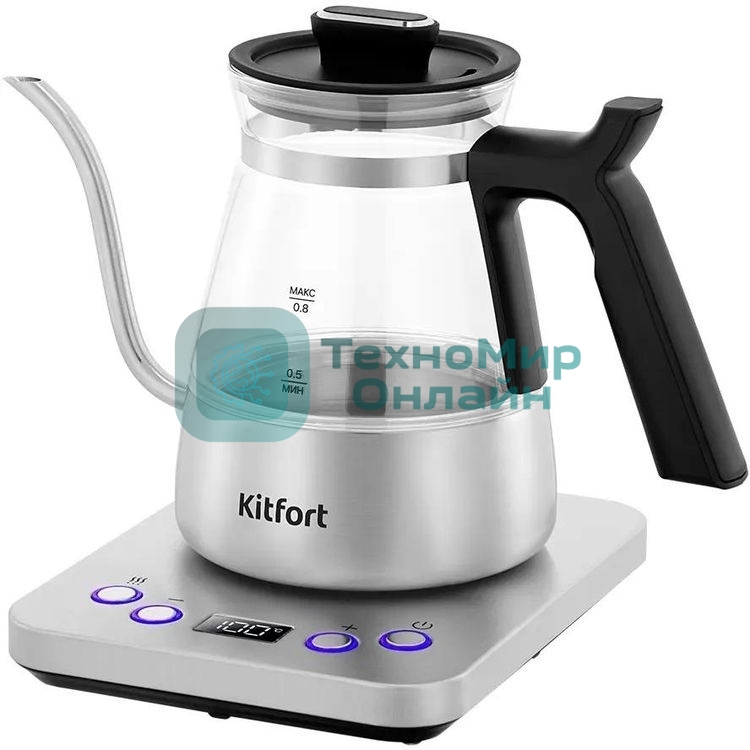 Чайник электрический Kitfort КТ-8707 0.8л. 1300Вт нержавеющая сталь/черный корпус: Металл/стекло/пластик