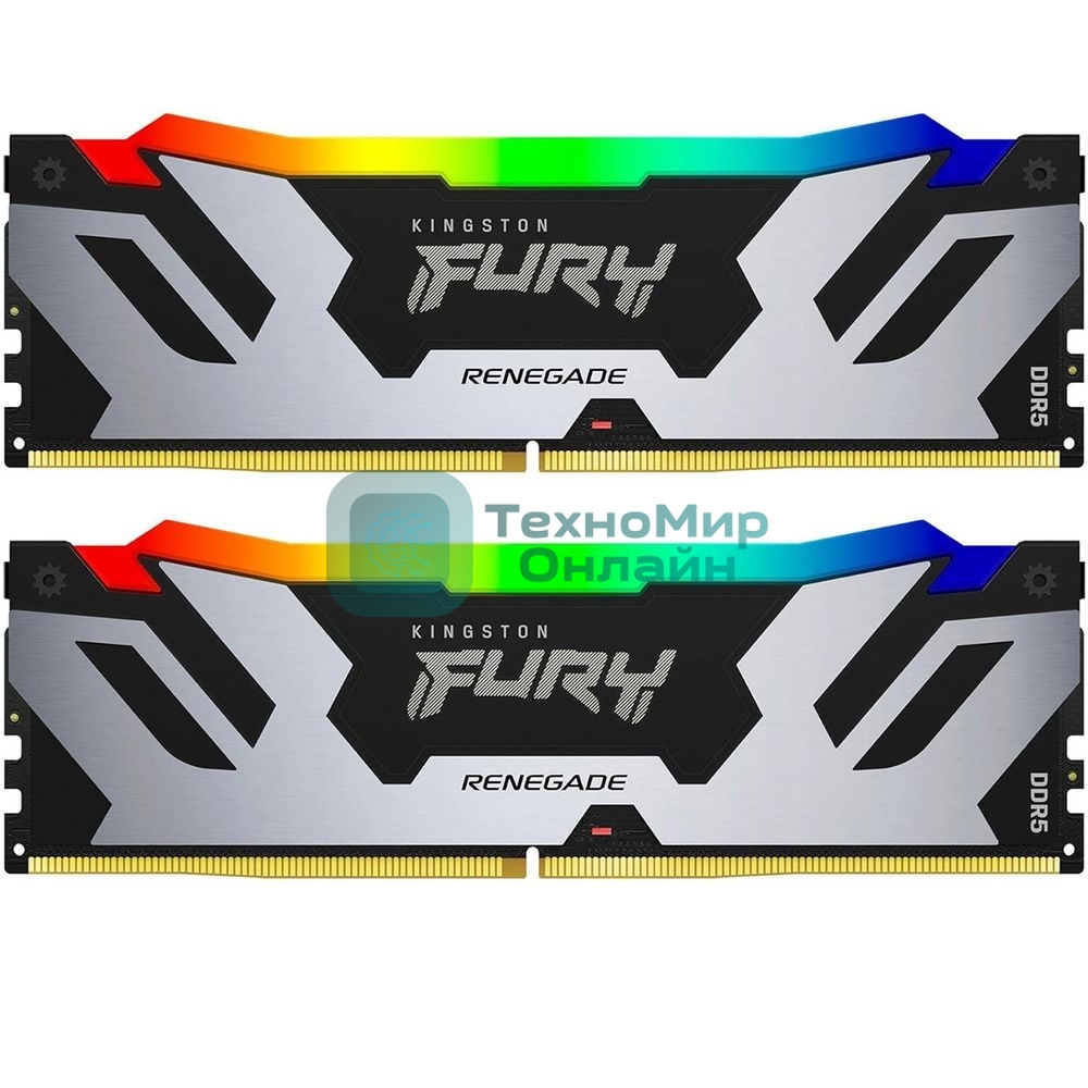 Оперативная память Kingston Fury Renegade, DDR5, 96Gb (2x48Gb), 6400MHz, CL32, DIMM, с радиатором, RGb, серебристый
