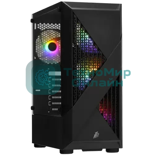 Компьютерный корпус 1STPLAYER FIREROSE F3-A черный ATX, TG 4x120мм LED fans inc. F3-A-BK-4F1
