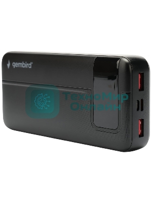 Портативный аккумулятор Gembird GPB-20Q, 20000мА·ч, QC/PD, дисплей, черный