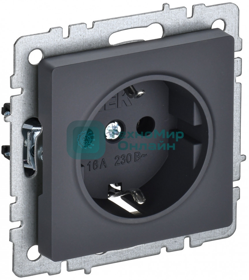 Розетка 1-местная IEK BRITE 16А РС14-1-0-БрГ с заземлением, с защитными шторками, 16А, графит