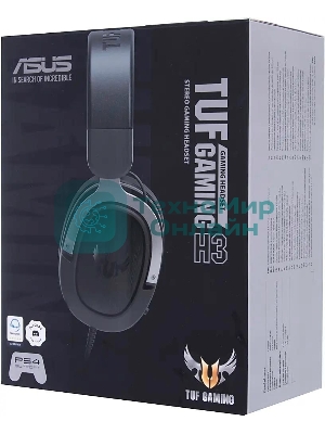 Гарнитура ASUS TUF Gaming H3 чёрный/серый, проводная, mini jack 3.5 мм, регулятор громкости, отключаемый микрофон