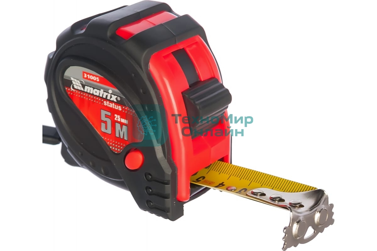 Рулетка Matrix status magnet 3 fixations 5мх25мм обрезиненный корпус зацеп с магнитом