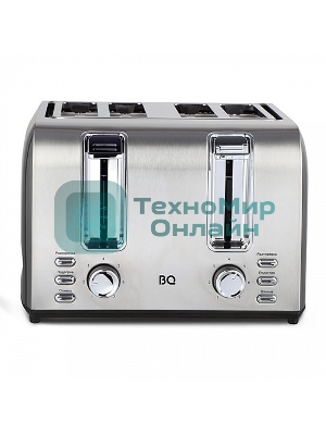 Тостер BQ T2001 Steel-Black, Мощность 1500 Вт, 7 степеней поджаривания, Функция подогрева, разморозки и 