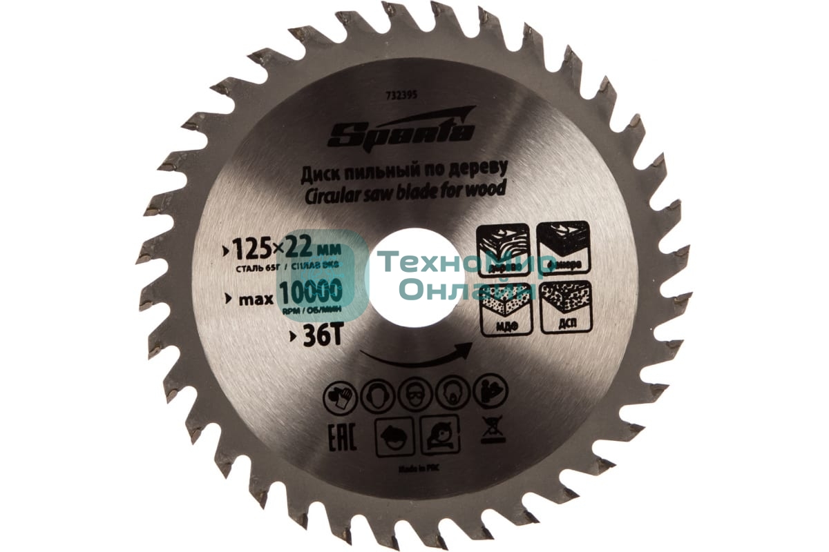 Диск Sparta Пильный по дереву,125x22мм,36 зубьев 732395