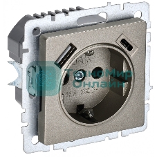 Розетка 1-местная IEK BRITE РЮш11-1-БрШ (BR-R14-16-U22-018-K37) с заземлением, с защитными шторками, 16А, с USB A+C 18 Вт, шампань