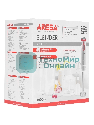 Блендер погружной Aresa AR-1107 серебристый, 1000 Вт, плавная регулировка
