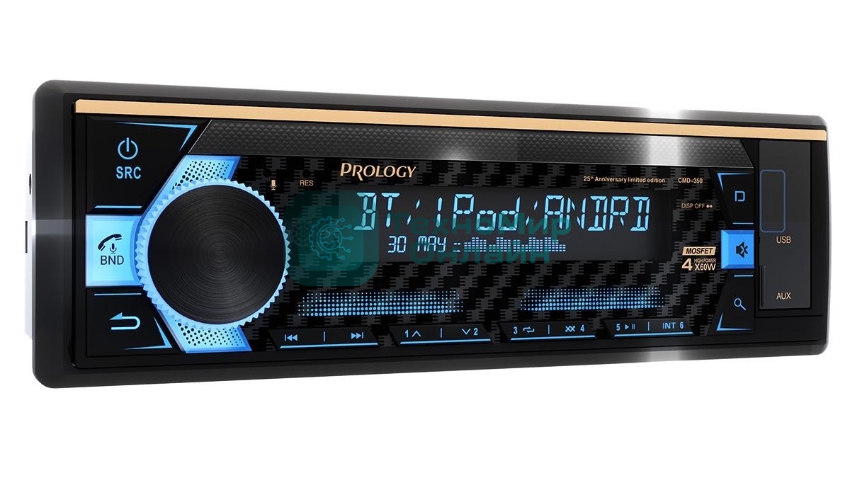 Автомагнитола Prology CMD-350, 1 DIN, Bluetooth, USB Type-A, AUX, пульт ДУ