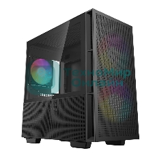Компьютерный корпус Deepcool CH360 без БП, боковое окно (закаленное стекло), 2x140мм ARGb LED вентилятор спереди и 1x120мм ARGb LED вентилятор сзади, черный, mATX