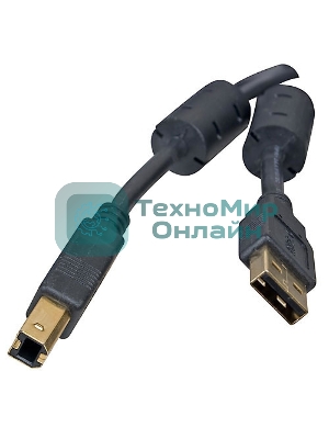 Кабель 5bites UC5010-018A USB2.0, AM/BM, зол.разъемы, ферр.кольца, 1.8м., черный