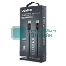 Кабель OLMIO SIMPLE, Type-C - Type-C, 60W 3A, 1.2м, тканевая оплетка, черный