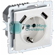 Розетка 1-местная IEK BRITE РЮш10-1-БрБ (BR-R14-16-U21-D21-K01) 16А, с USB A+A 2.1А, с заземлением с защитными шторками, белый