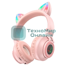 Беспроводные/проводные наушники Borofone BO18 Pink, накладные, Bluetooth + проводной, кошачьи ушки, до 12 ч
