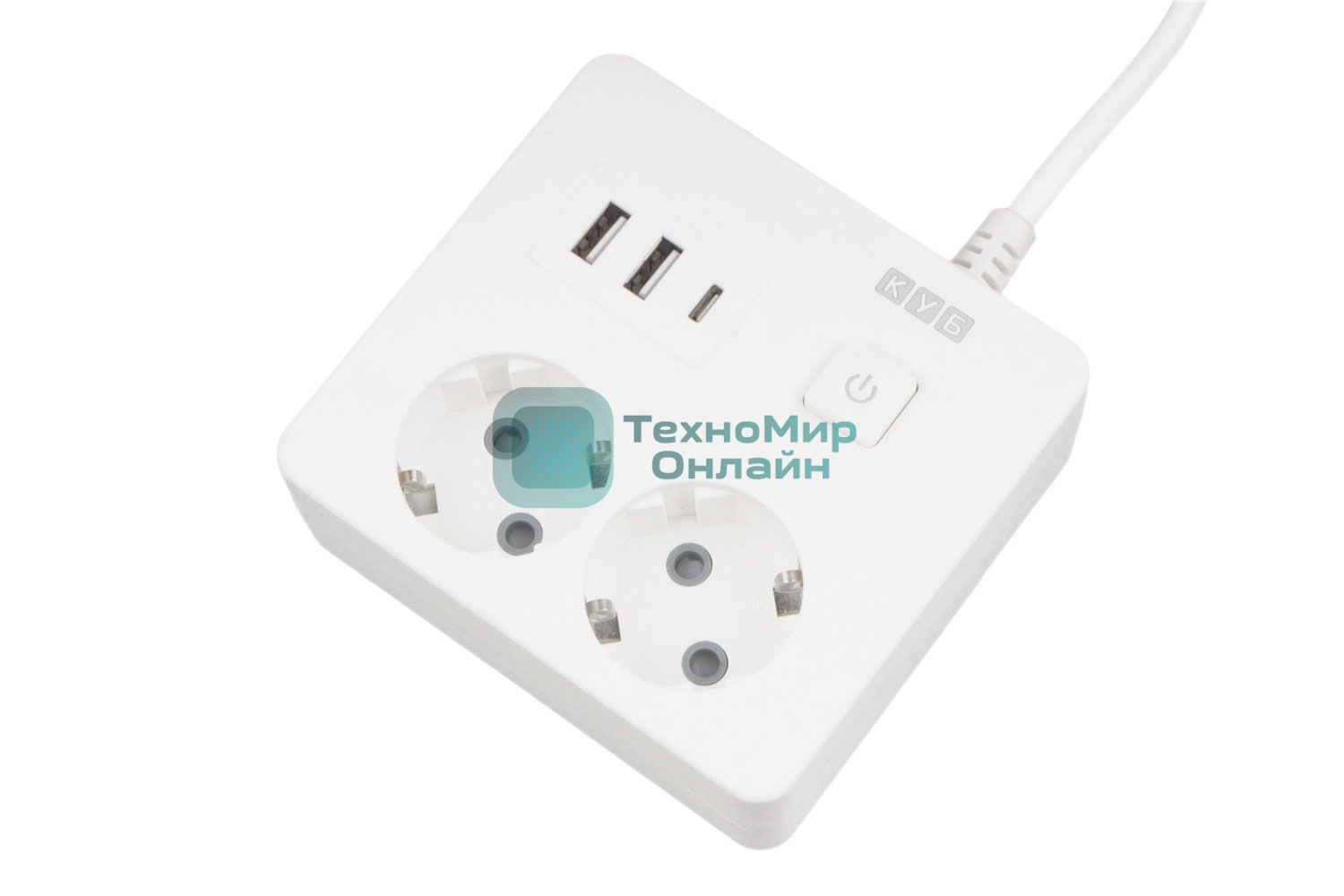 Бытовой удлинитель PowerCube, 2 р с/з вык.,3USB, 3500 Вт, 16А, 1.9 м, 3x1,0 (белый) квадрат
