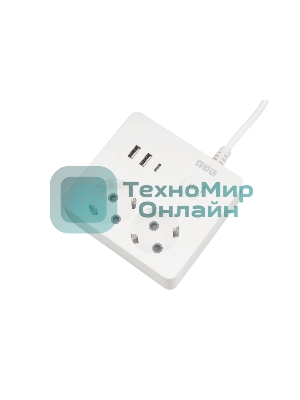Бытовой удлинитель PowerCube, 2 р с/з вык.,3USB, 3500 Вт, 16А, 1.9 м, 3x1,0 (белый) квадрат