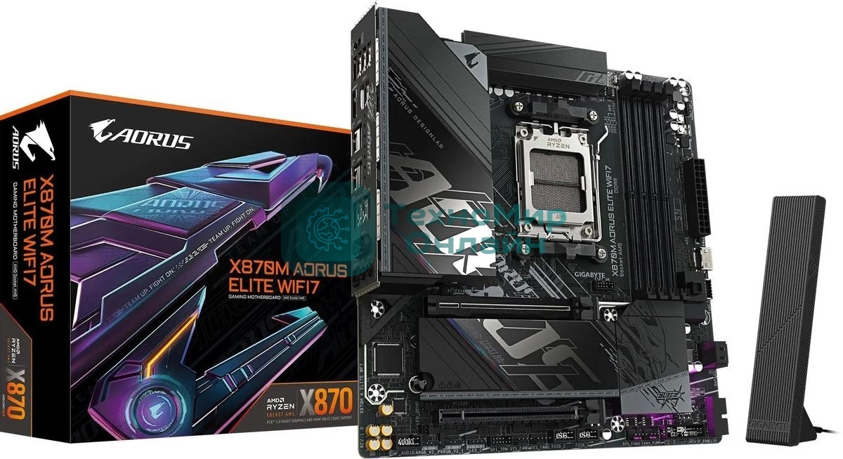 Материнская плата Gigabyte X870M AORUS ELITE WIFI7, AM5, AMD X870, 4xDDR5, 4xSATA, 4xM.2, 1xPCIe 5.0 x16, 1xPCIe 4.0 x4, 1xPCIe 3.0 x2, 1xHDMI, 2xUSB Type-C, 1x2.5Gb LAN, Wi-Fi 7, Bluetooth 5.4, 2xUSB-C USB4, 2xUSB-A 10Gbps, 4xUSB-A 5Gbps, 4xUSB-A 2.0, S/PDIF, 2x3.5 мм, 7.1, mATX