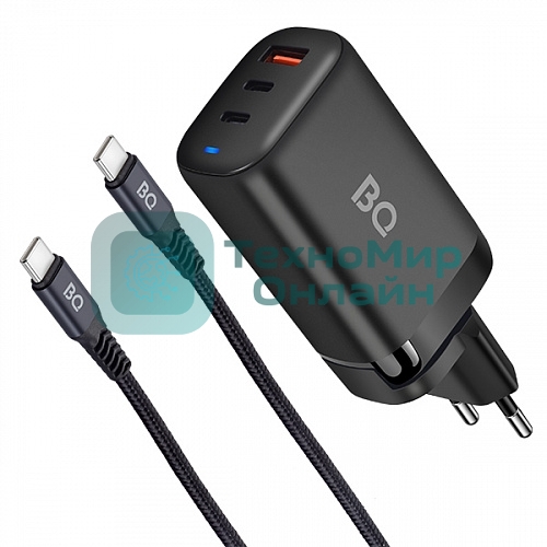 Сетевое зарядное устройство BQ Charger 65W3A01 (3 ports 2*Type-C + USB, 65W with 2m Type-C cable) черный