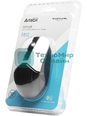 Мышь беспроводная A4Tech Fstyler FB12 белый/черный, 1200 dpi, радиоканал, Bluetooth, USB, кнопки - 3