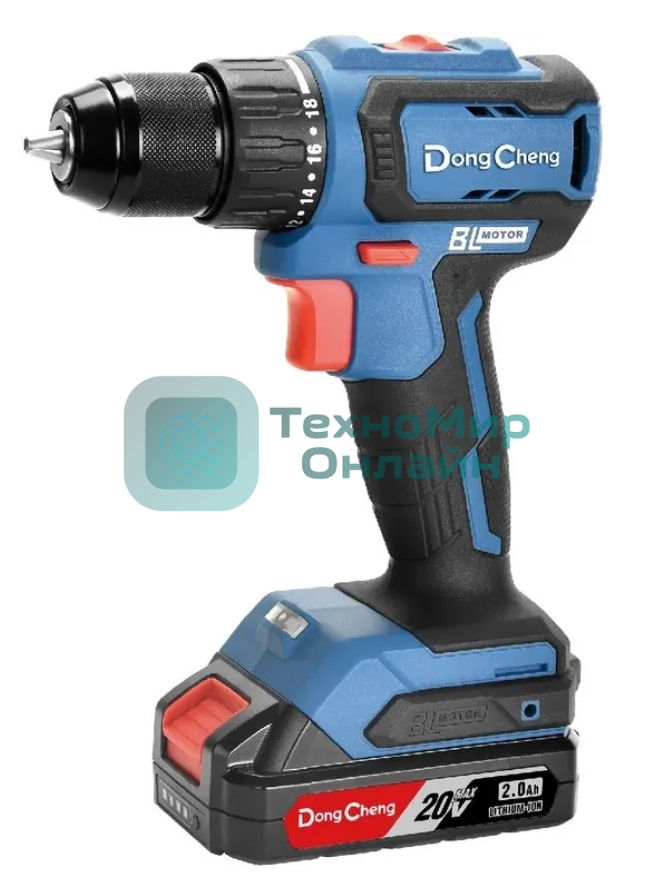 Дрель-шуруповерт DongCheng DCJZ2040, 20 В, 2 Ач, 45 Нм, бесщеточный