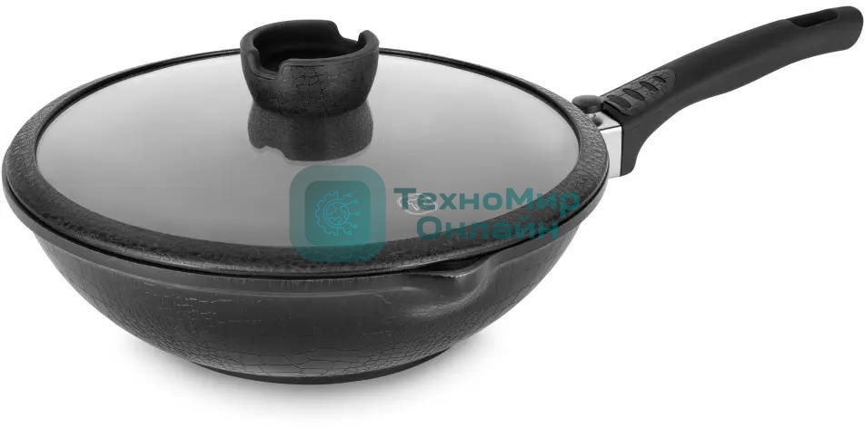 Сковорода ВОК Rondell Escurion RDA-870, 28 см, съемная ручка, с крышкой, черный